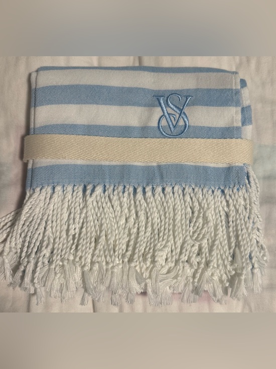 Victoria's Secret Other - Victoria Secret Beach Blanket Cream and Blue Striped with fringe! NEW